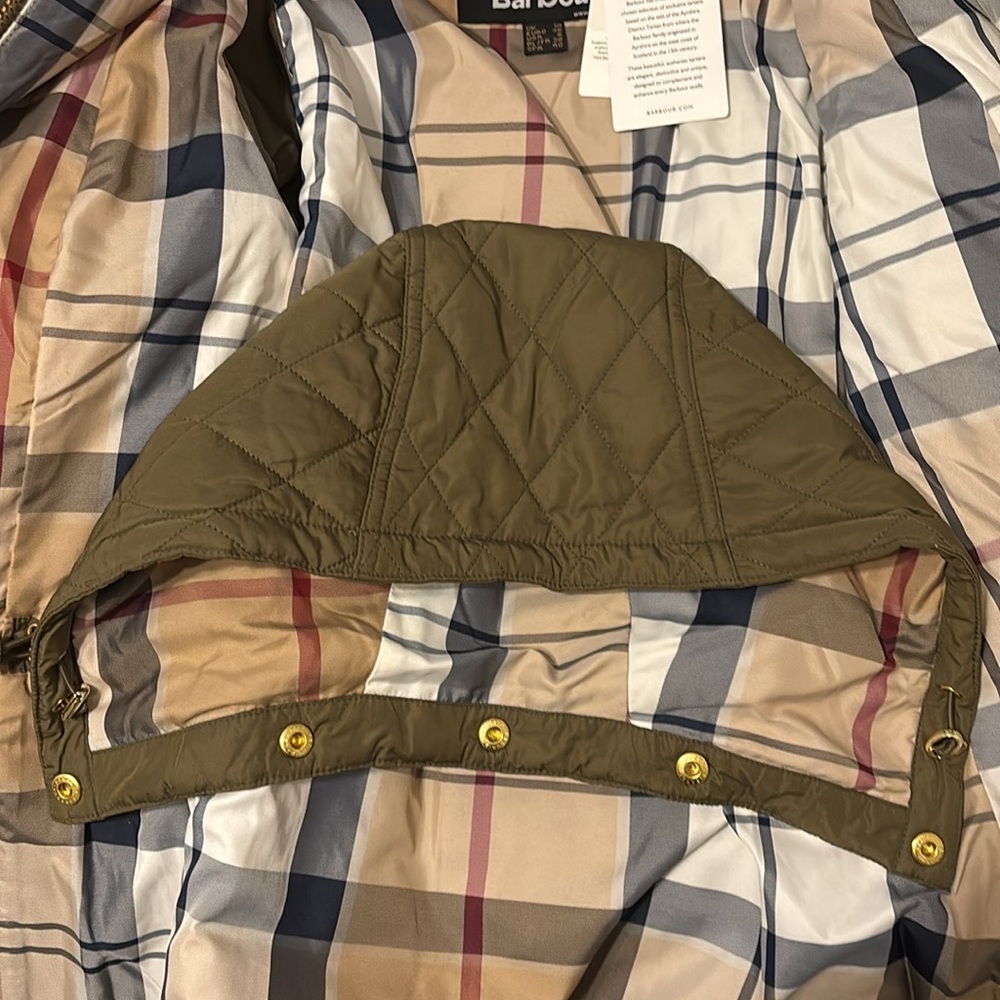 BNWT Barbour Millfire tartan quilted jacket in olive / hessian - size US 6 UK 10 - Picture 9 of 12